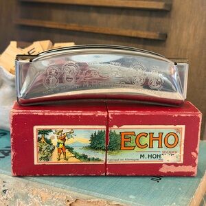 Vintage M. Hohner Echo Diatonic Harmonica. Original Box and Instructions. 5.78”
